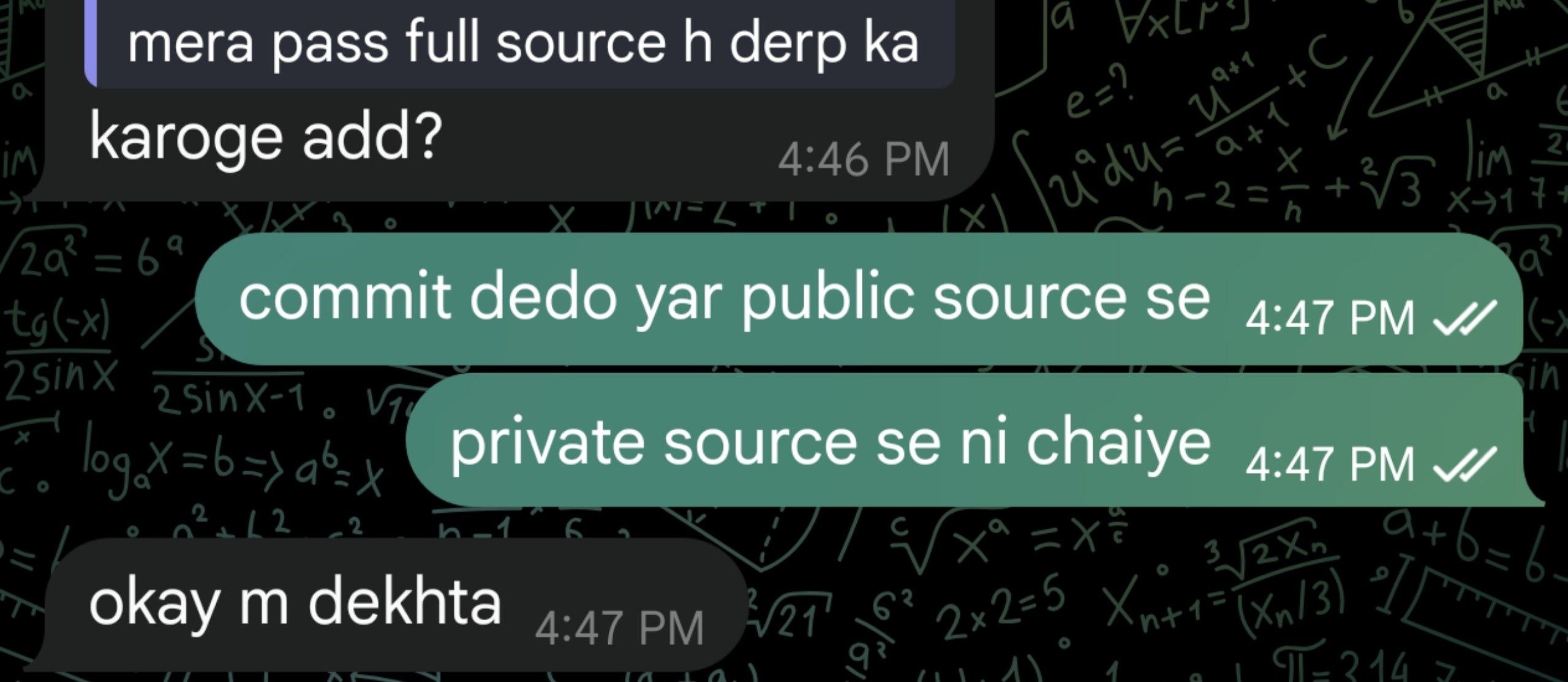 Hindi chat offering full private DerpFest source to Tejas of InfinityX and asking him to add the features